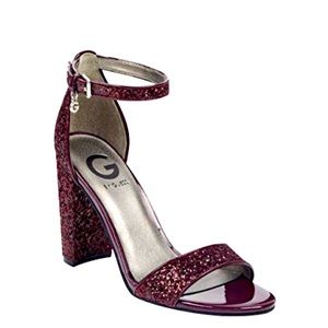 Guess Ankle Straps Burgundy Glitter Heels